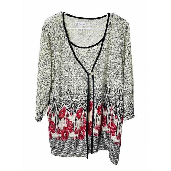 Maggie Sweet Blouse Large Women Floral Tulips Sheer Textured Ribbed Stretch Boho - Picture 1 of 9